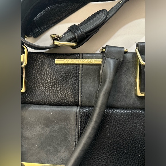 Steve Madden Large Crossbody Satchel-Grey & Black Leather Color blocking - Picture 6 of 8